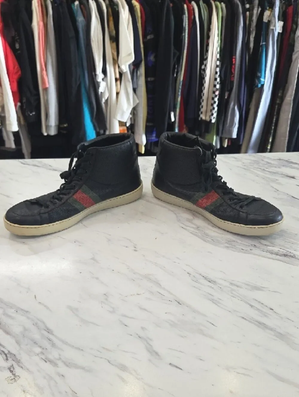 Gucci Black High-Top Sneakers with Red & Green Stripe